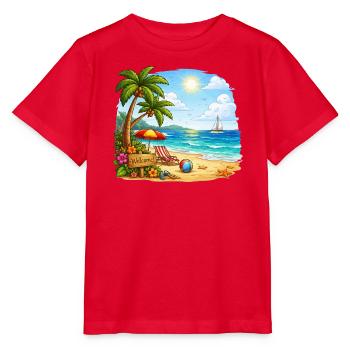Willkommen am Tropenstrand - Stanley/Stella Kinder T-Shirt MINI CREATOR  - Rot - Vorne - Jaiden (125cm)