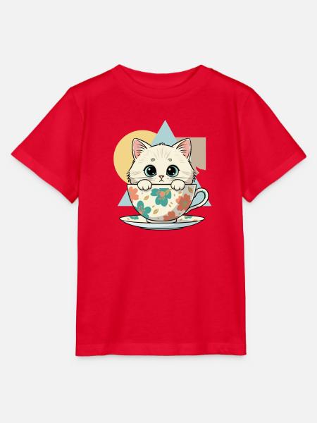 Kätzchen im Teetassen-Design - Stanley/Stella Kinder T-Shirt MINI CREATOR - Rot