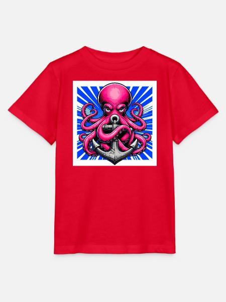 Oktopus umarmt einen Anker - Stanley/Stella Kinder T-Shirt MINI CREATOR  - Rot