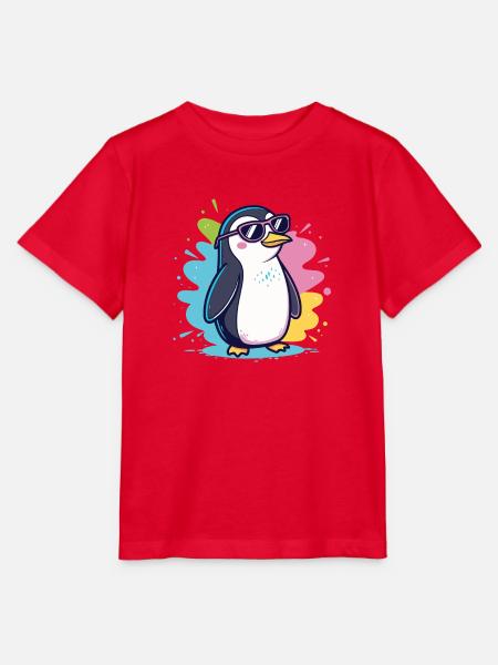 Bunter, cooler Ploppinguin mit Brille - Stanley/Stella Kinder T-Shirt MINI CREATOR  - Rot