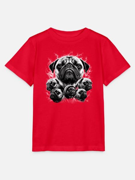 Monochrome Pug Collage - Stanley/Stella Kinder T-Shirt MINI CREATOR - Rot