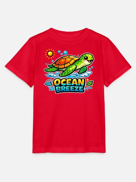 Ocean Breeze Schildkröte Cartoon Tee - Stanley/Stella Kinder T-Shirt MINI CREATOR - Rot