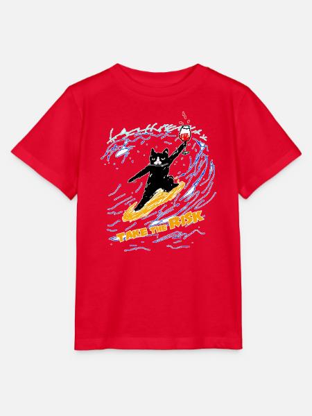 Motivierende Pixelkunst mit einer surfenden Katze - Stanley/Stella Kinder T-Shirt MINI CREATOR  - Rot