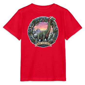 Brachiosaurus Christmas - T-shirt bio MINI CREATOR Stanley/Stella Enfant - rouge - Devant - Jaiden (125cm)
