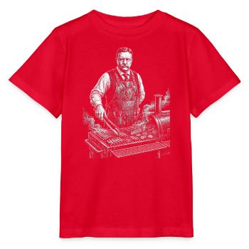 Theodore Roosevelt beim BBQ Grillen - Stanley/Stella Kinder T-Shirt MINI CREATOR  - Rot - Vorne - Jaiden (125cm)