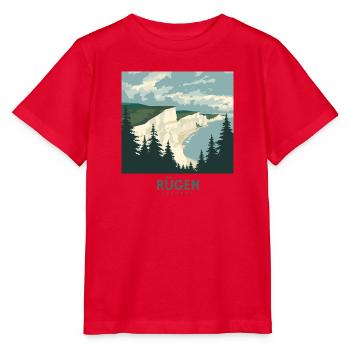 Rügen Germany | Vintage Coastal Poster - Stanley/Stella Kinder T-Shirt MINI CREATOR  - Rot - Vorne - Jaiden (125cm)