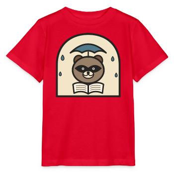 Raccoon reads under rain umbrella - Stanley/Stella MINI CREATOR Kids’ T-Shirt - red - Front - Jaiden (125cm)