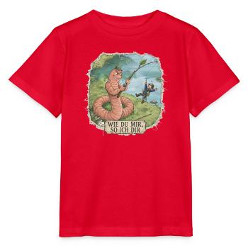 Wie du mir, so ich dir – Wurm angelt Angler - Stanley/Stella Kinder T-Shirt MINI CREATOR  - Rot - Vorne - Jaiden (125cm)