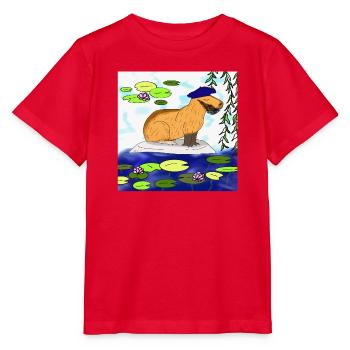 Capybara im Seerosen Teich - Stanley/Stella Kinder T-Shirt MINI CREATOR  - Rot - Vorne - Jaiden (125cm)