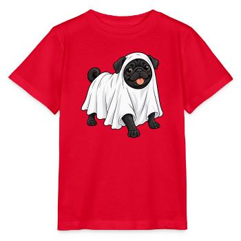 Mops versteckt sich unter einem Geistertuch - Stanley/Stella Kinder T-Shirt MINI CREATOR  - Rot - Vorne - Jaiden (125cm)