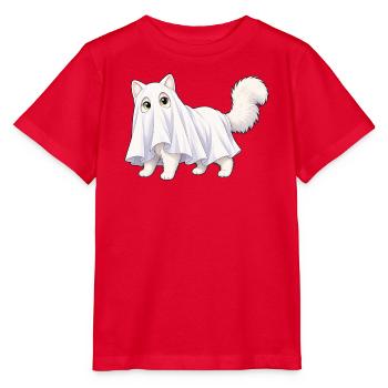 Katze versteckt sich unter einem Geisterlaken - Stanley/Stella Kinder T-Shirt MINI CREATOR  - Rot - Vorne - Jaiden (125cm)