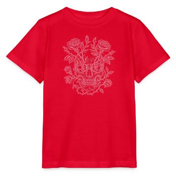 Totenkopf mit Rosen – Gotische Botanik Gravur - Stanley/Stella Kinder T-Shirt MINI CREATOR  - Rot - Vorne - Jaiden (125cm)