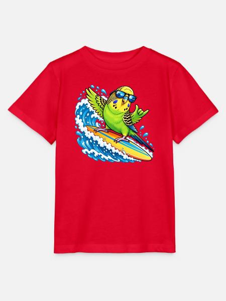 Vogel auf der Welle surfen mit Sonnenbrille  - Stanley/Stella Kinder T-Shirt MINI CREATOR  - Rot