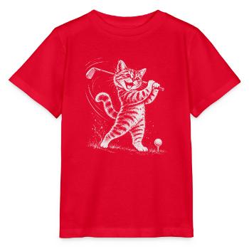 Katze spielt Golf  - Stanley/Stella Kinder T-Shirt MINI CREATOR  - Rot - Vorne - Jaiden (125cm)