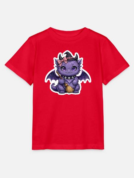 Lila Fledermaushexe mit Besen - Stanley/Stella Kinder T-Shirt MINI CREATOR - Rot