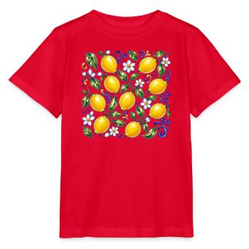 Zitronen Muster Mediterran Früchte Sommer Obst - Stanley/Stella Kinder T-Shirt MINI CREATOR  - Rot - Vorne - Jaiden (125cm)