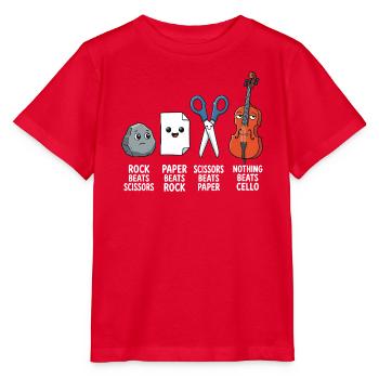 Nichts schlägt Cello – Schere, Stein, Papier, Cellist, - Stanley/Stella Kinder T-Shirt MINI CREATOR  - Rot - Vorne - Jaiden (125cm)