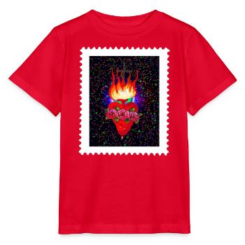 Feuriges Maria Herz mit Rosen und Kreuz - Stanley/Stella Kinder T-Shirt MINI CREATOR  - Rot - Vorne - Jaiden (125cm)