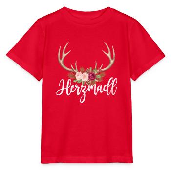 Herzmadl Hirsch Geweih Tracht Alpen Geschenk - Stanley/Stella Kinder T-Shirt MINI CREATOR  - Rot - Vorne - Jaiden (125cm)
