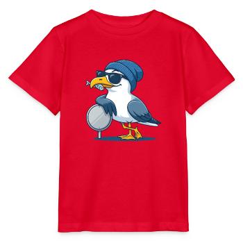 Coole Möwe mit Sonnenbrille und Fisch - Stanley/Stella Kinder T-Shirt MINI CREATOR  - Rot - Vorne - Jaiden (125cm)