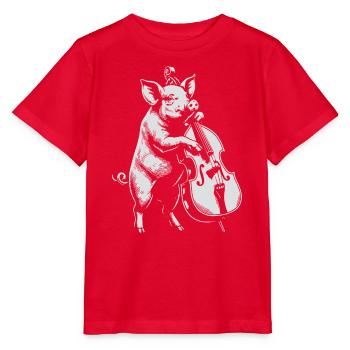 Swine spielt Kontrabass - Stanley/Stella Kinder T-Shirt MINI CREATOR  - Rot - Vorne - Jaiden (125cm)