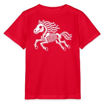 Süßes Skelett Pferd Galopp Cartoon Weiß Shirt - Stanley/Stella Kinder T-Shirt MINI CREATOR  - Rot - Vorne - Jaiden (125cm)