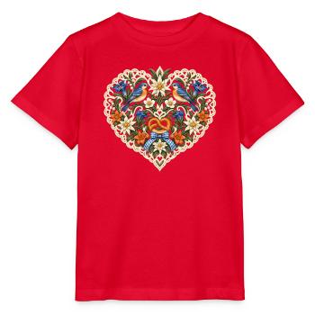 Vogelpaar im Spitzenherz mit Brezel - Stanley/Stella Kinder T-Shirt MINI CREATOR  - Rot - Vorne - Jaiden (125cm)