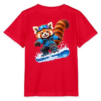Snowboardender Red Panda auf Blue Board - Stanley/Stella Kinder T-Shirt MINI CREATOR  - Rot - Vorne - Jaiden (125cm)