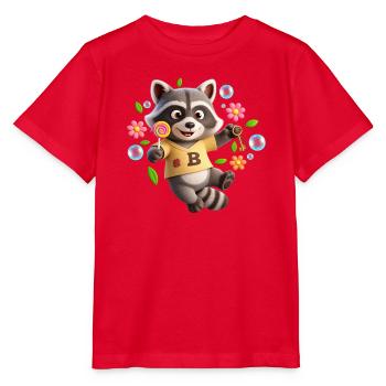 Lustiger Waschbär mit Lolli – Buchstabe B - Stanley/Stella Kinder T-Shirt MINI CREATOR  - Rot - Vorne - Jaiden (125cm)