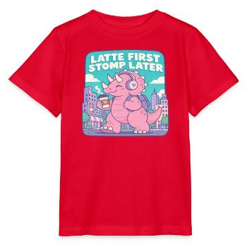 Latte First Stomp Later Dino - Stanley/Stella Kinder T-Shirt MINI CREATOR  - Rot - Vorne - Jaiden (125cm)