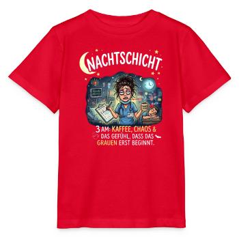 NachtSchicht Chaos Kaffee - Stanley/Stella Kinder T-Shirt MINI CREATOR  - Rot - Vorne - Jaiden (125cm)