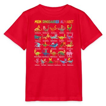 Dinosaurier Alphabet ABC Kinder Lernen Dino Motiv - Stanley/Stella Kinder T-Shirt MINI CREATOR  - Rot - Vorne - Jaiden (125cm)