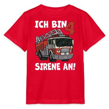 4 Geburtstag Feuerwehr Sirene Feuerwehrauto Motiv - Stanley/Stella Kinder T-Shirt MINI CREATOR  - Rot - Vorne - Jaiden (125cm)
