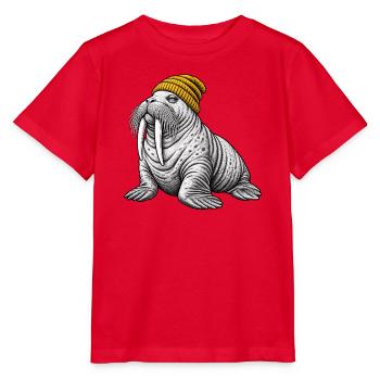 Walross mit Gelber Mütze - Stanley/Stella Kinder T-Shirt MINI CREATOR  - Rot - Vorne - Jaiden (125cm)