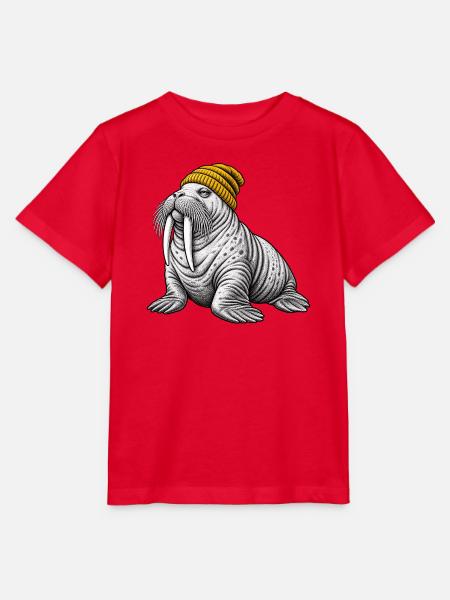 Walross mit Gelber Mütze - Stanley/Stella Kinder T-Shirt MINI CREATOR  - Rot