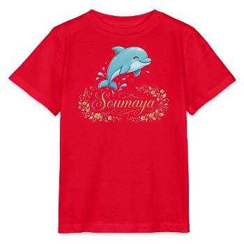 Soumaya-Delfin im goldenen Blumenrahmen - Stanley/Stella Kinder T-Shirt MINI CREATOR  - Rot - Vorne - Jaiden (125cm)