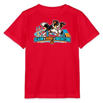 Hund Agility Slalom Hürde - Stanley/Stella Kinder T-Shirt MINI CREATOR  - Rot - Vorne - Jaiden (125cm)