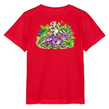 Jungle Fantasie: Einhorn reitet Drache - Stanley/Stella Kinder T-Shirt MINI CREATOR  - Rot - Vorne - Jaiden (125cm)