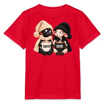 Schwarz-Weiß Schaf mit Kaffee - Stanley/Stella Kinder T-Shirt MINI CREATOR  - Rot - Vorne - Jaiden (125cm)