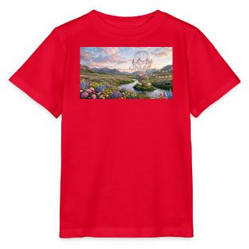 Floral Sky Balloon Traumlandschaft - Stanley/Stella Kinder T-Shirt MINI CREATOR  - Rot - Vorne - Jaiden (125cm)