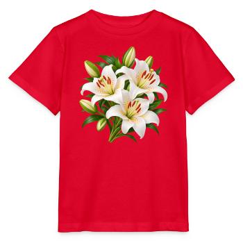 Weiße Lilien-Blumenstrauß-Kunst - Stanley/Stella Kinder T-Shirt MINI CREATOR  - Rot - Vorne - Jaiden (125cm)