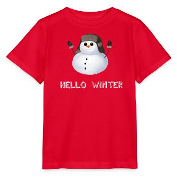 Hello Winter - Schneemann mit Uschanka - Stanley/Stella Kinder T-Shirt MINI CREATOR  - Rot - Vorne - Jaiden (125cm)