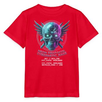 Totenkopf Neon, Synthwave, Cyberpunk, Halloween - Stanley/Stella Kinder T-Shirt MINI CREATOR  - Rot - Vorne - Jaiden (125cm)