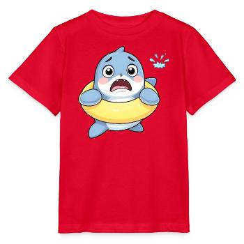 Schüchterner Hai im Schwimmring - Stanley/Stella Kinder T-Shirt MINI CREATOR  - Rot - Vorne - Jaiden (125cm)