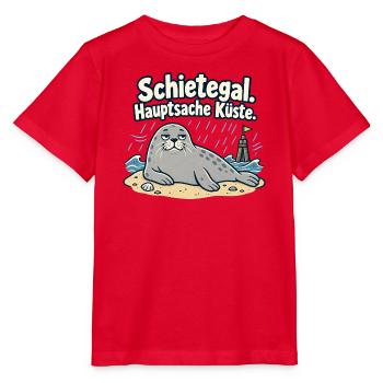 Schietegal Hauptsache Küste Fischkopp - Stanley/Stella Kinder T-Shirt MINI CREATOR  - Rot - Vorne - Jaiden (125cm)