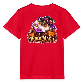 Schnurrmagie: Katzenzauberer Halloween - Stanley/Stella Kinder T-Shirt MINI CREATOR  - Rot - Vorne - Jaiden (125cm)
