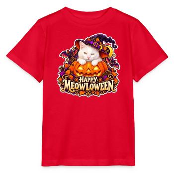 Meowloween: Die Katze im Halloween-Kürbis - Stanley/Stella Kinder T-Shirt MINI CREATOR  - Rot - Vorne - Jaiden (125cm)
