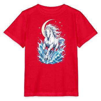 Majestätischer Weißer Pferd Wasserspritzer Halbmond - Stanley/Stella Kinder T-Shirt MINI CREATOR  - Rot - Vorne - Jaiden (125cm)