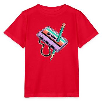 Retro-Kassette mit Stift-Duo - Stanley/Stella Kinder T-Shirt MINI CREATOR  - Rot - Vorne - Jaiden (125cm)