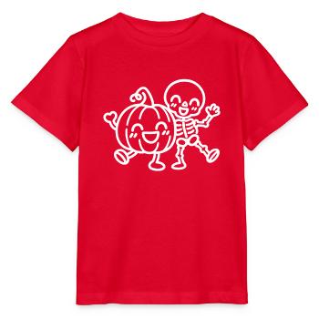 Halloween Freundschaft – Skelett und Kürbis - Stanley/Stella Kinder T-Shirt MINI CREATOR  - Rot - Vorne - Jaiden (125cm)